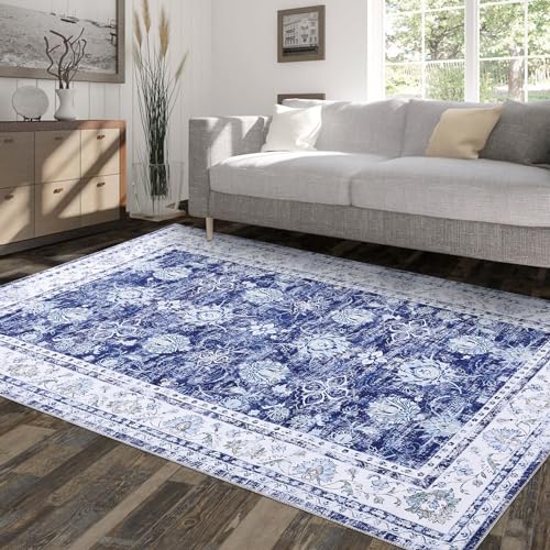 Teppich, Wohnzimmerteppich Kurzflor Weich Waschbar, Moderner Teppich für Wohnzimmer Schlafzimmer, Flauschig Einfarbig rutschfest 140 * 200cm, Marineblau von Koioplie