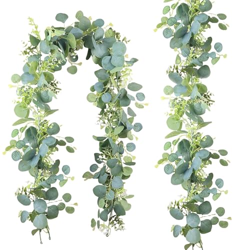 2 pcs Eukalyptus Girlande, Eukalyptus Deko, Grüne Blätter Künstliche Girlande Pflanze, Greenery Reben, mit weißen Blumen für Hintergrund Hochzeit Dekoration Tischläufer Mittelstück 1.8 m 2 pcs Eukalyptus Girlande, Eukalyptus Deko, Grüne Blätter Künstliche Girlande Pflanze, Greenery Reben, mit weißen Blumen für Hintergrund Hochzeit Dekoration Tischläufer Mittelstück 1.8 m von Kokoie