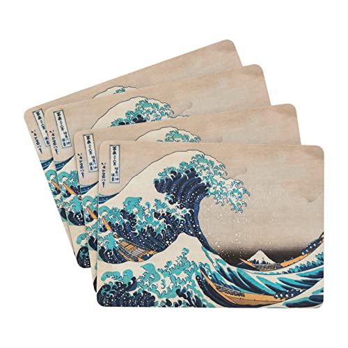 Grupo Erik Tischsets Platzsets - Hokusai die Große Welle vor Kanagawa Deko Tablett Serviertablett Tischuntersetzer - Tischsets Abwaschbar 4er Set Platzset von Kokonote