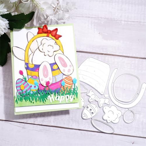 Kokorosa Scrapbooking-Stanzformen, Oster-Stanzformen, Metall-Stanzformen zum Basteln, Stanzformen für Kartenherstellung, geeignet für Party, Hochzeit, Urlaub (Graskaninchen 13 x 11,4 cm) von Kokorosa