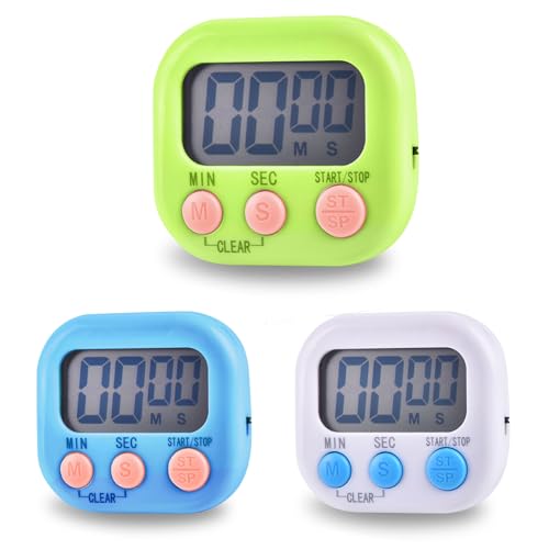 3 Stück Eieruhr, Timer LCD Digital mit Einklappbarer Ständer Und Magnet, küchentimer, Stoppuhr für Kochen Backen Sport Kinder Studieren (blau, weiß, grün) von Kolamom
