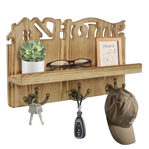 Schlüsselhalter für die Wand, Schlüsselhaken aus Holz mit 9 Schlüsselhaken, Schlüsselregal mit Ablagefläche für Post, Telefon, kleine Dekoration, ideal für Eingang, Büro und Flur Schlüsselhalter für die Wand, Schlüsselhaken aus Holz mit 9 Schlüsselhaken, Schlüsselregal mit Ablagefläche für Post, Telefon, kleine Dekoration, ideal für Eingang, Büro und Flur von Kolamom