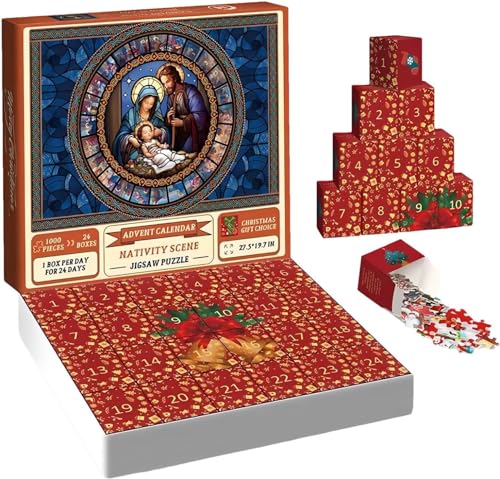 Adventskalender 2023 Weihnachtskrippe Puzzle,24 Tage Advent Krippenpuzzle,Weihnachtskrippe Jigsaw Puzzle Adventskalender,Weihnachtskrippe Jigsaw Puzzle 1000 Teile von Kolarmo