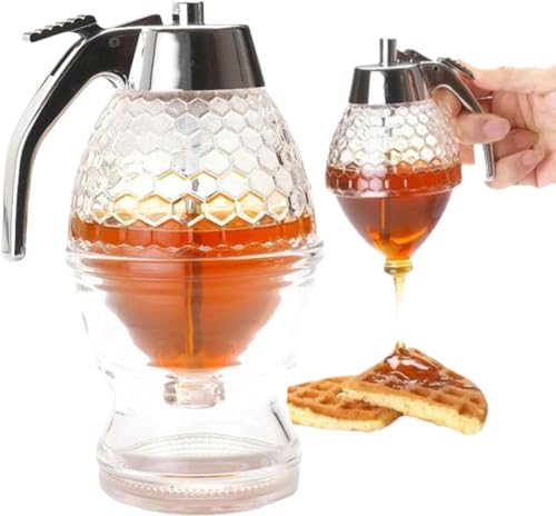 Easy Honey Dispenser Kettle, 2024 Upgrade Acryl Honigspender, kein Tropfen, Sirupspender mit Ständer, einfach zu bedienen, hohe Kapazität, transparenter Honigbehälter, Küchenhelfer (1 Stück) von Kolarmo