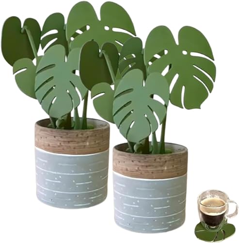 Monstera Untersetzer – 3D-bedruckte grüne Blattpflanzen-Untersetzer (2 Stück), tropische Heimdekoration Monstera Untersetzer – 3D-bedruckte grüne Blattpflanzen-Untersetzer (2 Stück), tropische Heimdekoration von Kolarmo