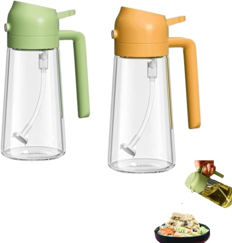 Oilmaster Pro 2-in-1-Spender, 2-in-1-Glas-Ölspender, 2-in-1-Glas-Ölsprüher & -spender, Ölspender für Küchensprüher und Ausgießen, 2-in-1-Olivenölsprüher zum Kochen, Grün-Orange (2 Stück) von Kolarmo