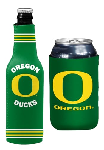 College Team Color Logo Dosen- und Flaschenhalter Drink Coozie Isolator Getränkekühler-Set (Oregon Green Crest/Logo (Enten)) von Kolder