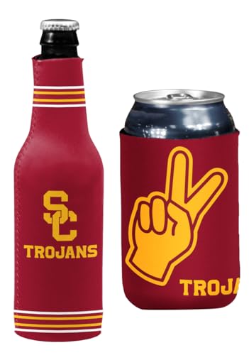 College Team Color Logo Dosen- und Flaschenhalter Drink Coozie Isolator Getränkekühler-Set (USC Red Crest/Logo (Trojaner) von Kolder