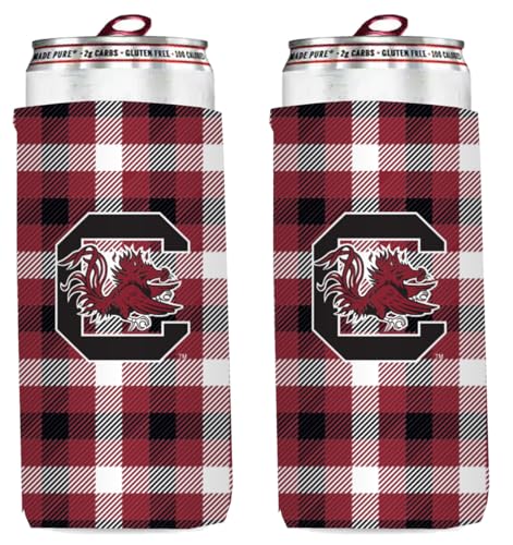 Kolder College Team Logo Ultra Slim Beer Dosenhalter Kühler – 2er-Pack (South Carolina – kariert, zusammenklappbar (Gamecocks)) von Kolder