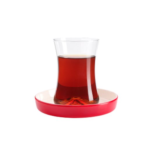 Teeglas und Unterteller rot, 130 ml, 6er Set von Koleksiyon