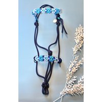 Knotenhalfter Mit Stirnriemen Aus Der Kollektion "Flower" in Blau von KolibriiiHandmade
