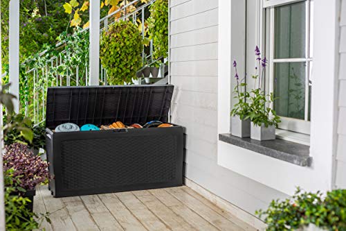 Auflagenbox/Kissenbox 270 Liter, Farbe: Graphit - 100% Wasserdicht - mit Belüftung dadurch kein übler Geruch/Schimmel - stilvolle Rattan Optik - einfache Montage - mit Rollen und Griffen von Koll Living Garden