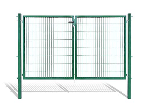 Doppelflügeltore für Stabmattenzaun, grün oder anthrazit, verschiedene Höhen wählbar - inklusive Pfosten und passenden Anschlussstücken (Doppeltor H 160 x B 300 cm, grün) von Koll Living Garden