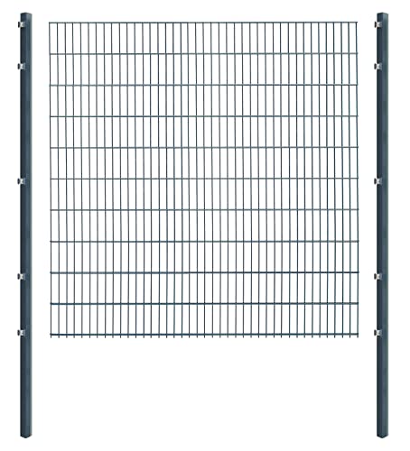 Doppelstabmattenzaun - Komplettset inkl. Pfosten (60x40mm) und Montagematerial - Verschiedene Längen und Höhen – Grün oder Anthrazit (L 10 m - H 203 cm, anthrazit) von Koll Living Garden