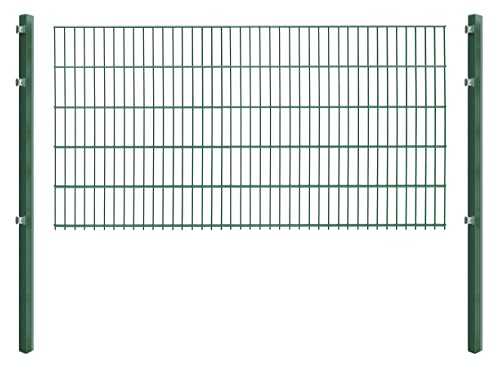 Doppelstabmattenzaun - Komplettset inkl. Pfosten (60x40mm) und Montagematerial - Verschiedene Längen und Höhen – Grün oder Anthrazit (L 14 m - H 103 cm, grün) von Koll Living Garden
