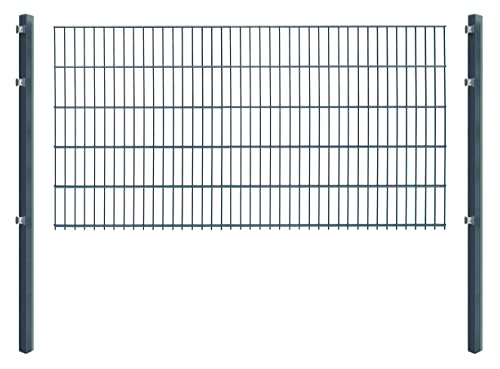 Doppelstabmattenzaun - Komplettset inkl. Pfosten (60x40mm) und Montagematerial - Verschiedene Längen und Höhen – Grün oder Anthrazit (L 4 m - H 103 cm, anthrazit) von Koll Living Garden