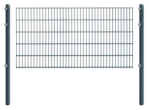 Doppelstabmattenzaun - Komplettset inkl. Pfosten (60x40mm) und Montagematerial - Verschiedene Längen und Höhen – Grün oder Anthrazit (L 6 m - H 103 cm, anthrazit) von Koll Living Garden
