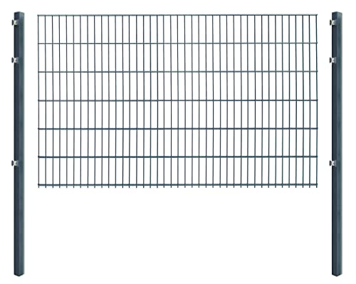 Doppelstabmattenzaun - Komplettset inkl. Pfosten (60x40mm) und Montagematerial - Verschiedene Längen und Höhen – Grün oder Anthrazit (L 6 m - H 123 cm, anthrazit) von Koll Living Garden