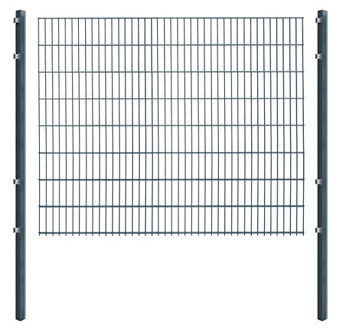 Doppelstabmattenzaun - Komplettset inkl. Pfosten (60x40mm) und Montagematerial - Verschiedene Längen und Höhen – Grün oder Anthrazit (L 8 m - H 163 cm, anthrazit) von Koll Living Garden