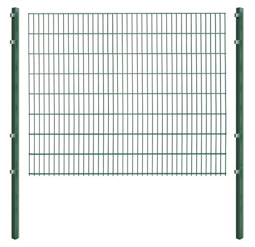 Doppelstabmattenzaun - Komplettset inkl. Pfosten (60x40mm) und Montagematerial - Verschiedene Längen und Höhen – Grün oder Anthrazit (L 8 m - H 163 cm, grün) von Koll Living Garden