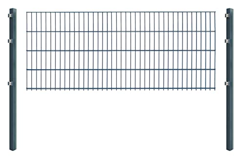 Doppelstabmattenzaun - Komplettset inkl. Pfosten (60x40mm) und Montagematerial - Verschiedene Längen und Höhen – Grün oder Anthrazit (L 8 m - H 83 cm, anthrazit) von Koll Living Garden