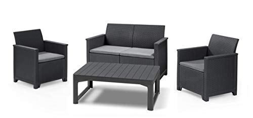 Koll Living Garden Lounge-Set mit Tisch, 4-TLG. Graphit, 2-Sitzer Sofa, 2 Sessel & höhenverstellbarer Tisch - ansprechende Sitzgruppe in naturgetreuer Rattanoptik von Koll Living Garden
