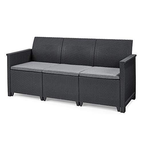 Koll Living Garden Lounge Sofa, 3-Sitzer - stilvolles Sofa in Rattan Optik - inklusive Sitzkissen - ergonomische Rückenlehne für maximalen Sitzkomfort von Koll Living Garden