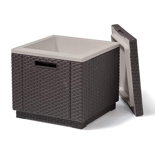 Koll Living Kühlbox - kühle Getränke & Sitzgelegenheit in Einem - als Hocker oder Beistelltisch - ansprechende Rattanoptik (Braun) von Koll Living Garden