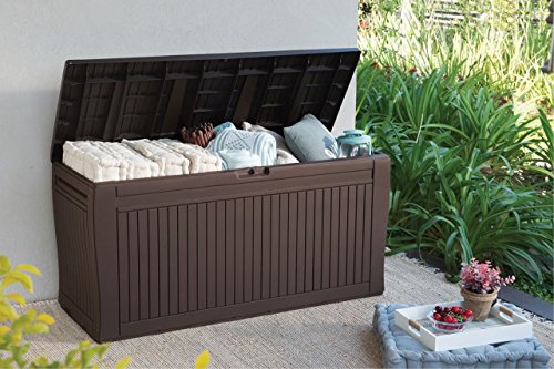 Koll Living Auflagenbox/Kissenbox 270 Liter 100% Wasserdicht mit Belüftung dadurch kein übler Geruch/Schimmel Moderne Holzoptik Deckel belastbar bis 250 KG (2 Personen) von Koll Living