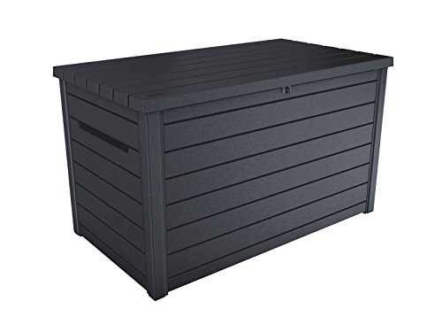 Koll-Living Auflagenbox/Kissenbox Goliath XXL 870 Liter Farbe : Graphit l 100% Wasserdicht l mit Belüftung dadurch kein übler Geruch/Schimmel l Moderne Holzoptik l Deckel belastbar bis 50 KG von Koll-Living