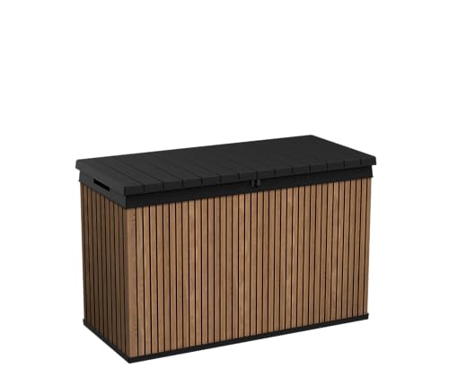 Keter Auflagenbox/Kissenbox 662 Liter l 100% Wasserdicht l mit Belüftung dadurch kein übler Geruch/Schimmel l Moderne Holzdielenoptik l Deckel belastbar bis 300 KG (2 Personen) von Koll Living