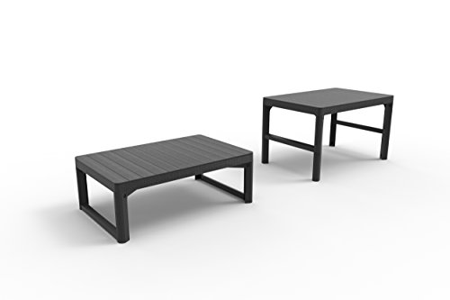 Koll Living Gartentisch, Graphit - höhenverstellbar als Esstisch oder Loungetisch - ansprechende Rattanoptik mit Rezolith-Tischplatte in Holzoptik von Koll Living
