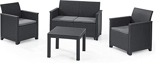 Koll Living Lounge-Set 4-TLG. 2er Sofa, 2 Sessel & Tisch, Sitzgruppe in ansprechender Rattanoptik - höchster Sitzkomfort durch ergonomische Rückenlehnen von Koll Living