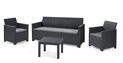 Koll Living Lounge-Set 4-TLG. 3er Sofa, 2 Sessel & Tisch, Sitzgruppe in ansprechender Rattanoptik - höchster Sitzkomfort durch ergonomische Rückenlehnen von Koll Living