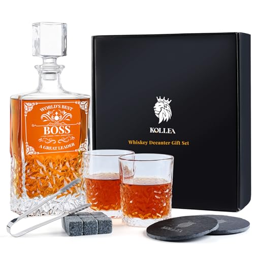 Kollea Coole Boss-Geschenke für Männer, Whiskey-Dekanter-Set mit Gläsern, bester Chef, Geburtstag, Weihnachten, Geschenke für Männer, Büro Abschiedsgeschenke für Chef, Manager, Führer, personalisierte von Kollea