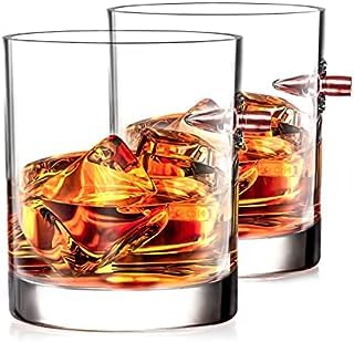 Kollea Whisky Gläser 2er Set, Whiskey Gläser mit Realem Geschoß Cal.308, Old Fashioned Handgeblasen Whiskygläser, Kristallglas Geschenkidee für Männer für Whisky, Scotch, Bourbon - 300 ML von Kollea