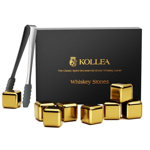 Kollea Whiskey-Steine, goldene Edelstahl-Whiskey-Kühlsteine, wiederverwendbare Eiswürfel zum Trinken, Rum-Cocktail-Zubehör, Barkeeper-Set, Einweihungsgeschenk, neues Zuhause, Vatertag von Kollea