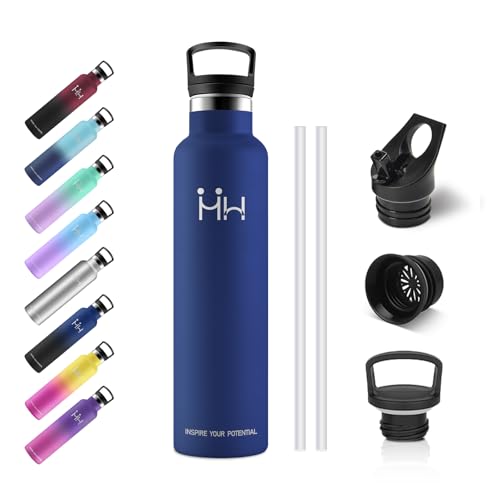 Edelstahl Trinkflasche 1L, Thermoskanne mit Strohhalm, Metall Thermosflasche Doppelwandig, BPA-Frei, Einhandöffnung, Kohlensäure Geeignet, Isolierflasche für Camping, Kinder, Fitness, Sprudel von KollyKolla
