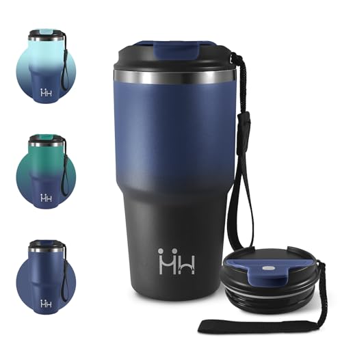 Kaffeebecher 600ml, Thermobecher to Go, BPA-frei, Vakuum Auslaufsicher Thermobecher mit Deckel, Kohlensäure Geeignet, Doppelwandig Travel Mug, Isolierbecher für Kinder, Camping, Männer, Wandern von KollyKolla