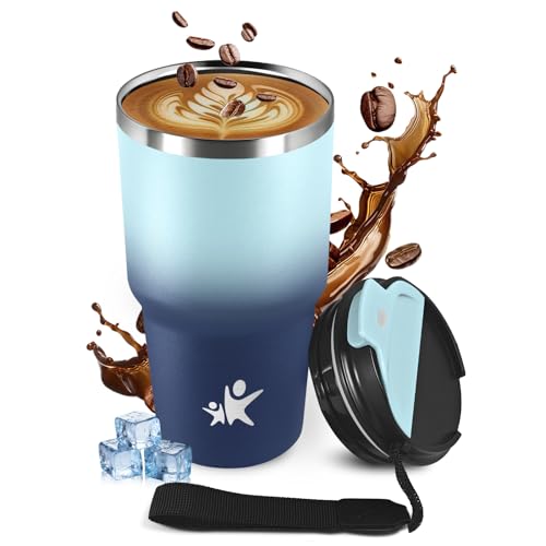 KollyKolla Thermobecher 600ml, Kaffeebecher to Go, BPA-frei, Vakuum Auslaufsicher Thermobecher mit Deckel, Doppelwandig Travel Mug, Isolierbecher für Kinder, Camping, Frauen, Männer, Wandern, Gym von KollyKolla