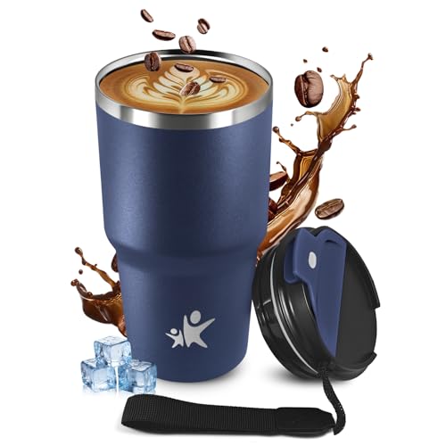 KollyKolla Thermobecher 600ml, Kaffeebecher to Go, Vakuum Auslaufsicher Isolierbecher mit Deckel, BPA-frei, Autobecher Edelstahl Doppelwandig isoliert, Perfekt für Camping, Kinder, Büro, Laufen von KollyKolla