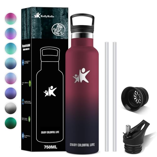 KollyKolla Thermosflasche 750ml, Thermoskanne BPA-frei, Kohlensaeure Geeignet, Trinkflasche Edelstahl mit Strohhalm, Wasserflasche Auslaufsicher, Isolierflasche für Erwachsene, Uni, Sport, Büro, Gym von KollyKolla