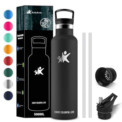 KollyKolla Trinkflasche 750ml Edelstahl, Vakuum Isolierte Thermosflasche, Wasserflasche mit Strohhalm, Thermoskanne Auslaufsicher, BPA-Frei, Kohlensäure Geeignet, Erwachsene, Sport, Fahrrad, Reisen von KollyKolla