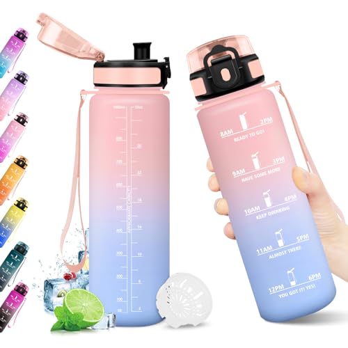 Sportflasche 1L, Trinkflasche mit Zeitmarkierung und Filter, Trinkflasche Kohlensäure Geeignet, Auslaufsicher, BPA-frei, Motivierende Wasserflasche für Fitness, Schule, Fahrrad, Yoga, Camping, Sportflasche 1L, Trinkflasche mit Zeitmarkierung und Filter, Trinkflasche Kohlensäure Geeignet, Auslaufsicher, BPA-frei, Motivierende Wasserflasche für Fitness, Schule, Fahrrad, Yoga, Camping, von KollyKolla