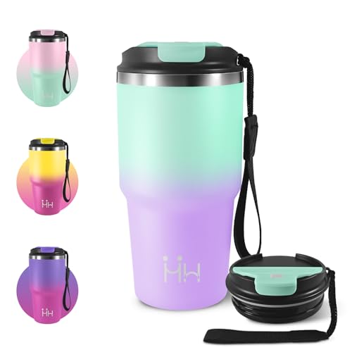 Thermobecher 600ml, Auslaufsicher Thermobecher mit Deckel, Kaffeebecher to Go, BPA-frei, Kohlensäure Geeignet, Doppelwandig Travel Mug, BPA-frei, Isolierbecher für Radfahren, Mädchen, Sprudel von KollyKolla
