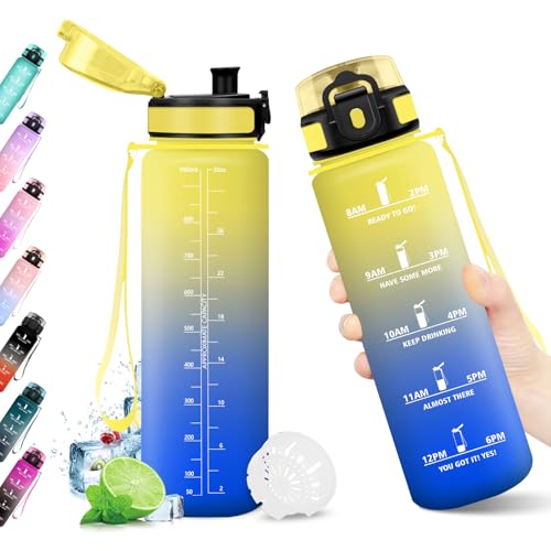 Trinkflasche 1L, Auslaufsicher, BPA-frei, Sport Wasserflasche, Trinkflasche mit Filter und Zeitmarkierung, Ideal für Gym, Yoga, Camping, Fahrrad, Schule, Büro, Erwachsene, Kohlensäure geeignet Trinkflasche 1L, Auslaufsicher, BPA-frei, Sport Wasserflasche, Trinkflasche mit Filter und Zeitmarkierung, Ideal für Gym, Yoga, Camping, Fahrrad, Schule, Büro, Erwachsene, Kohlensäure geeignet von KollyKolla