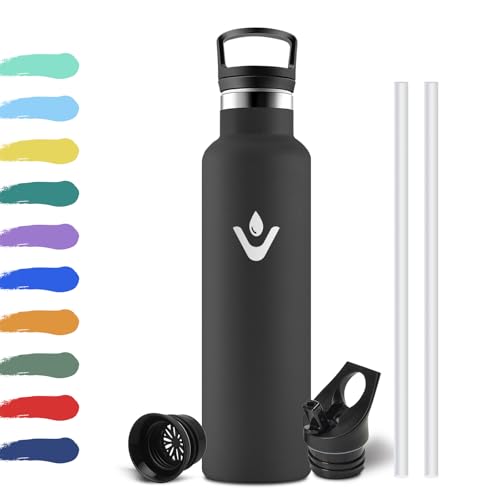 Trinkflasche 750ml, Auslaufsicher Wasserflasche Kohlensäure Geeignet, Doppelwandige Vakuumisolierte, Thermosflasche mit Strohhalm, Isolierflasche für Oudoor, Sprudel, Camping, Fahrrad, Fitness von KollyKolla