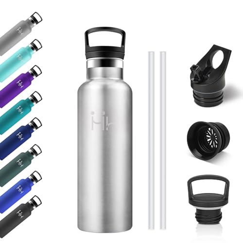 Trinkflasche Edelstahl 500ml, Thermosflasche Kohlensäure Geeignet, Auslaufsicher Wasserflasche mit Strohhalm, BPA-frei, Doppelwandige Vakuumisolierte, Isolierflasche für Schule, Reisen, Reisen von KollyKolla