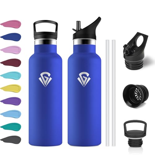 Trinkflasche Edelstahl Kinder 500ml, Auslaufsicher Trinkflasche mit Strohhalm, BPA-Frei, Wasserflasche Kohlensäure Geeignet, Isolierflasche Doppelwandig, Thermosflasche für Schule, Büro, Laufen von KollyKolla