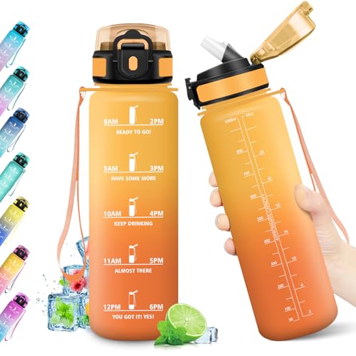 Trinkflasche Sport 1L, Auslaufsicher, Wasserflasche mit Strohhalm, Trinkflasche mit Zeitmarkierung, Wasserflasche Kohlensäure Geeignet, BPA-frei, Wasserflasche für Fitness, Gym, Fahrrad, Yoga Trinkflasche Sport 1L, Auslaufsicher, Wasserflasche mit Strohhalm, Trinkflasche mit Zeitmarkierung, Wasserflasche Kohlensäure Geeignet, BPA-frei, Wasserflasche für Fitness, Gym, Fahrrad, Yoga von KollyKolla